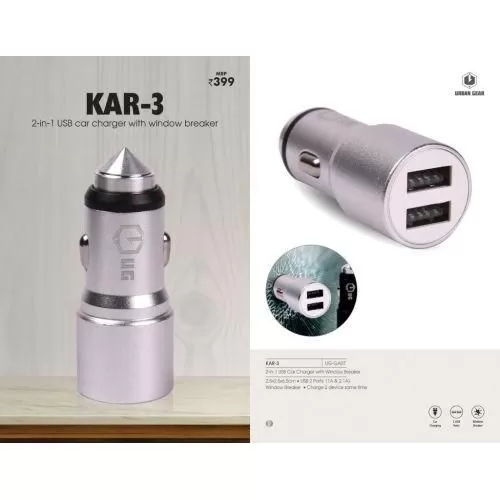 Kar 3 Promotional 2-in-1 Window Breaker & 2 Ports USB Car Charger UG-GA07