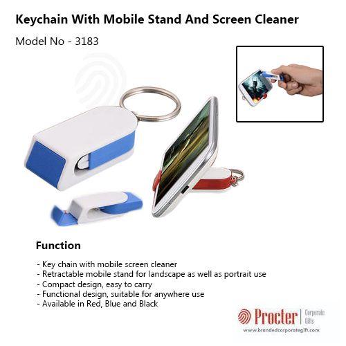 KEYCHAIN WITH CONCEALED MOBILE STAND AND SCREEN CLEANER J51 