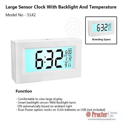 LARGE SENSOR CLOCK WITH BACKLIGHT AND TEMPERATURE A103