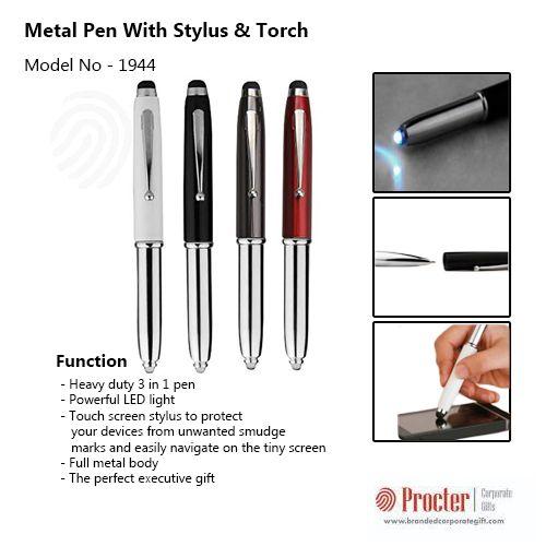 Metal pen with stylus & torch L66