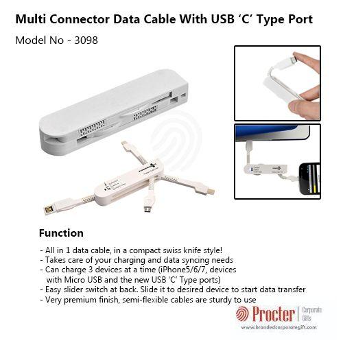 MULTI CONNECTOR DATA CABLE WITH USB  C TYPE PORT (SWISS KNIFE STYLE) C64