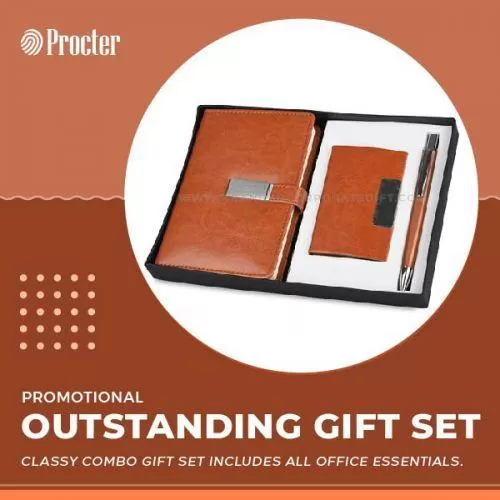 Outstanding leather finished Tan Combo Gift Set DG-3-03
