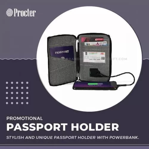 Passport holder with 5000mAh Pop-up Power Bank