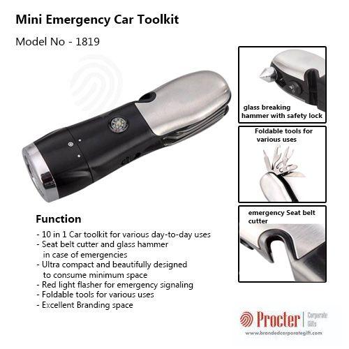 PROCTER - POWER PLUS MINI EMERGENCY CAR TOOLKIT (WITH LED TORCH, RED LIGHT FLASHER, GLASS WINDOW BREAKER, G13