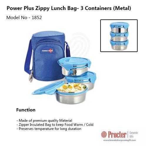 POWER PLUS ZIPPY LUNCH BAG- 3 CONTAINERS (METAL) H71