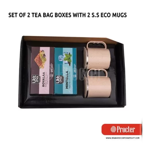 Set Of 2 Tea Bag Boxes With 2 SS Eco Mugs Q85