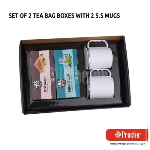 Set Of 2 Tea Bag Boxes With 2 SS Mugs Q84