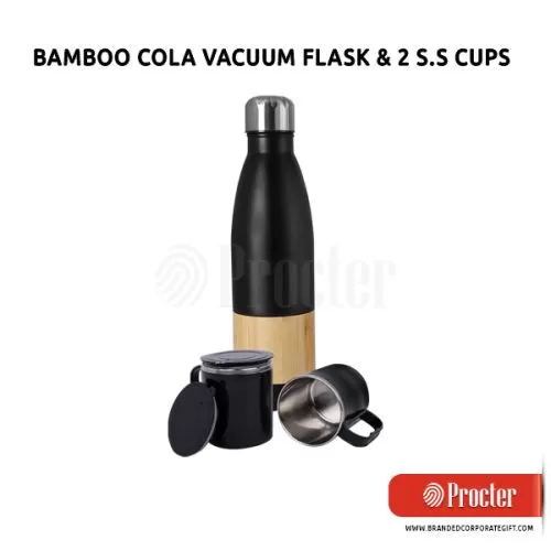 Set of Bamboo Cola Vacuum Flask With 2 Stainless steel Cups Q55
