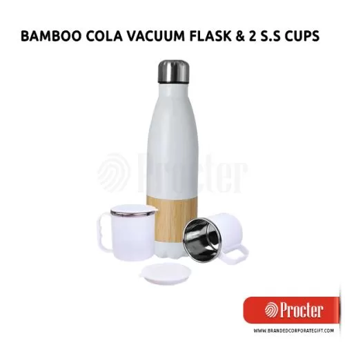 Set of Bamboo Cola Vacuum Flask With 2 Stainless steel Cups Q55a