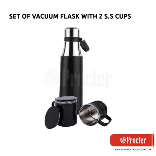 Set Of Vacuum Flask With 2 Stainless Steel Cups In Gift Box Q44