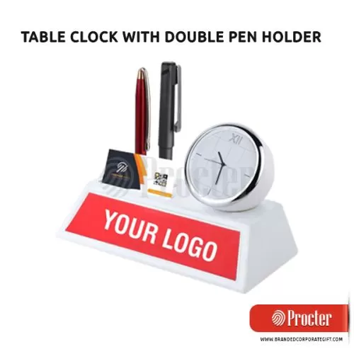 Table Clock With Double Pen Holder And Card Holder A128 