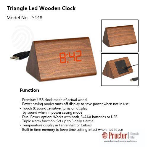 TRIANGLE LED WOODEN CLOCK (ACTUAL WOOD USED) (USB CABLE INCLUDED) A110 
