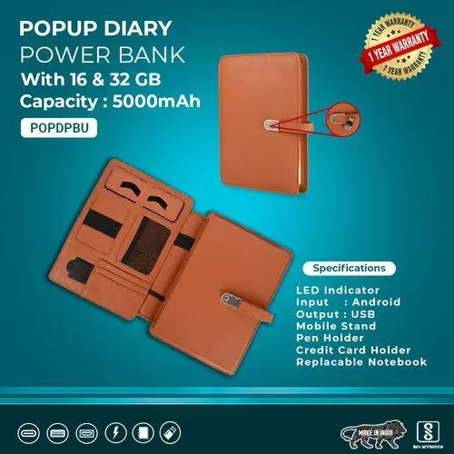 Unique Popup Power Bank Diary POPDPB5000mAh-32GB