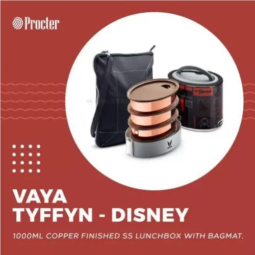 VAYA TYFFYN 1000ml DISNEY SERIES - COPPER FINISHED STAINLESS STEEL LUNCH BOX WITH BAGMAT