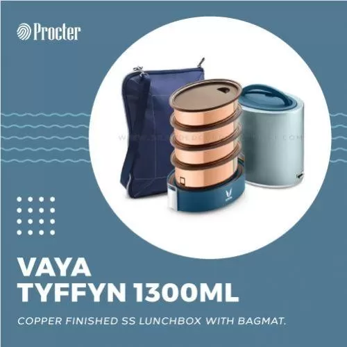 VAYA TYFFYN 1300ml COPPER FINISHED STAINLESS STEEL LUNCH BOX WITH BAGMAT