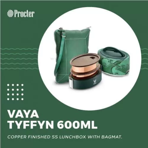 VAYA TYFFYN 600ml COPPER FINISHED STAINLESS STEEL LUNCH BOX WITH BAGMAT