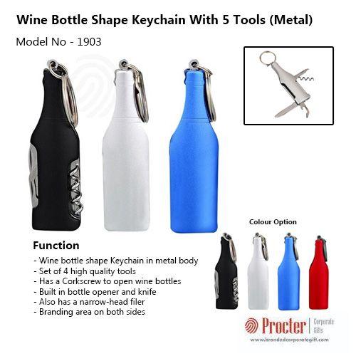 Wine Bottle shape keychain with 5 tools (metal) J64 