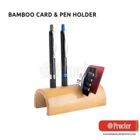 Bamboo Card Holder With Double Pen Holder B101
