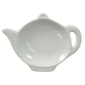 White Porcelain Teapot Shaped Tea Bag Holder Caddy 