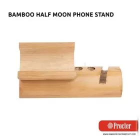 Bamboo Half Moon Phone Stand With Charging Hole, Card Holder And Double Pen Stand Q42