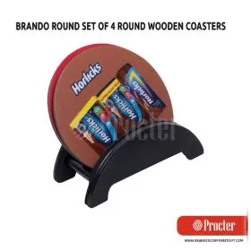 BRANDO ROUND Set Of 4 Round Wooden Coasters E310