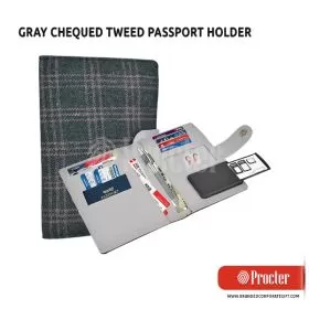 GRAY Chequed Tweed Passport Holder S34