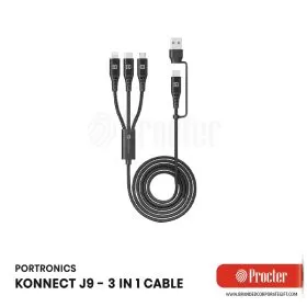 Portronics KONNECT J9 3-in-1 Type C + 8Pin + Micro USB Cable