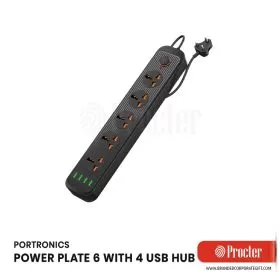 Portronics POWER PLATE 6 with 4 USB Port 5 Power Sockets Extension Board