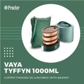 VAYA TYFFYN 1000ml COPPER FINISHED STAINLESS STEEL LUNCH BOX WITH BAGMAT