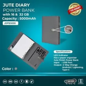 Voguish Jute Diary Power bank JDPBUx5000mAh-16GB