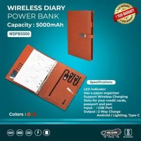 Wireless Diary Power bank WDPBxx5000mAh
