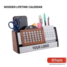Wooden Lifetime Calendar With Pen Holder & Mobile Holder A131