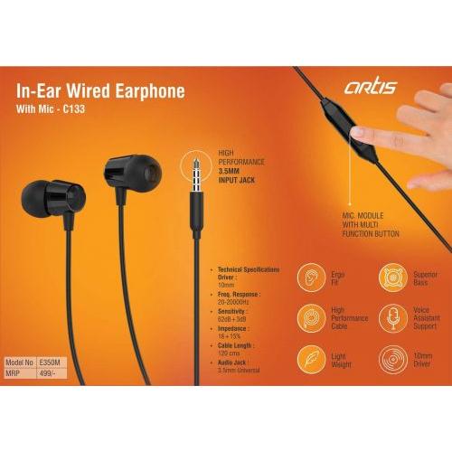 Artis In Ear Wired Earphone With Mic E350M MRP 499 C133 in bulk for corporate gifting Promotional Headphone Headset wholesale distributor supplier in Mumbai India